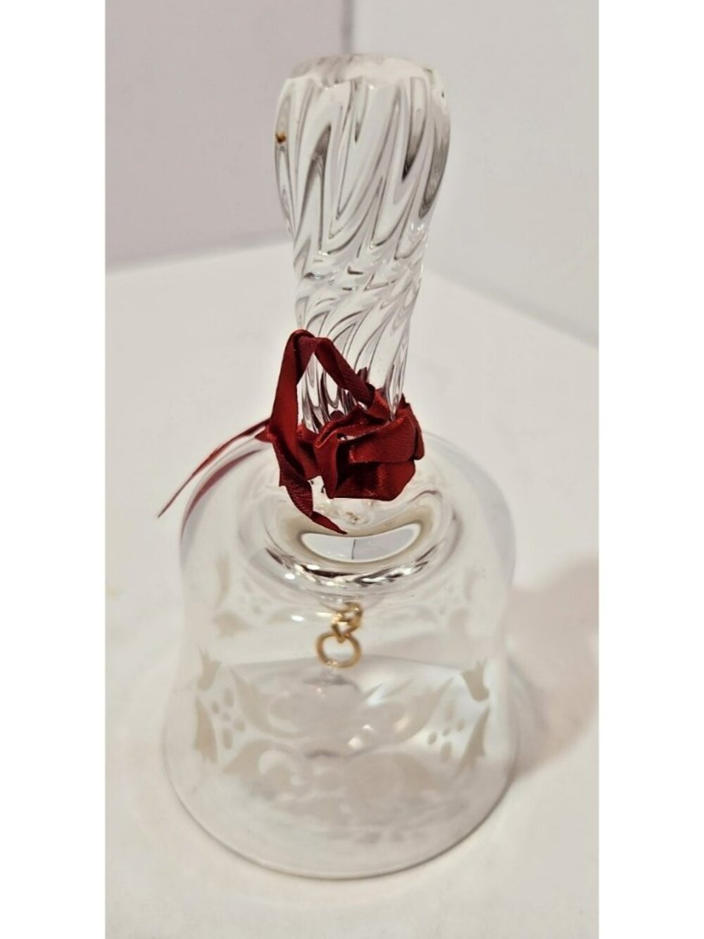 Vintage Crystal Glass Clear Bell w/Etched Designs 3.75 Inches Tall